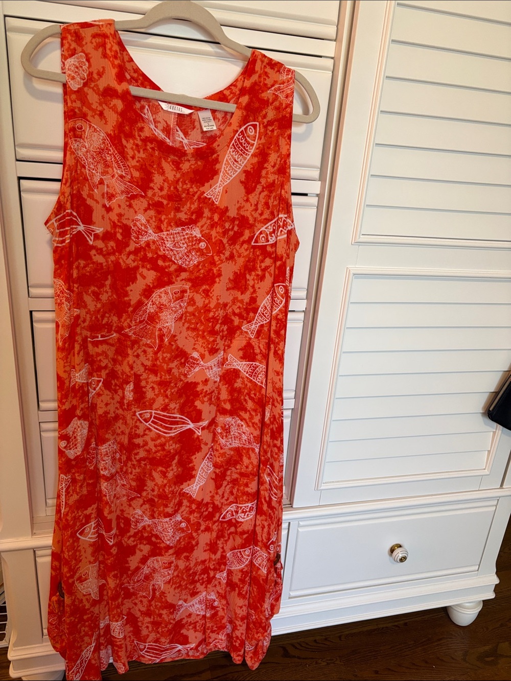 Kaktus Orange Sleeveless Fish-Print Maxi Dress